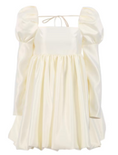 Elegant White Satin Square Neck Long Sleeve Mini Homecoming Cocktail Dress.