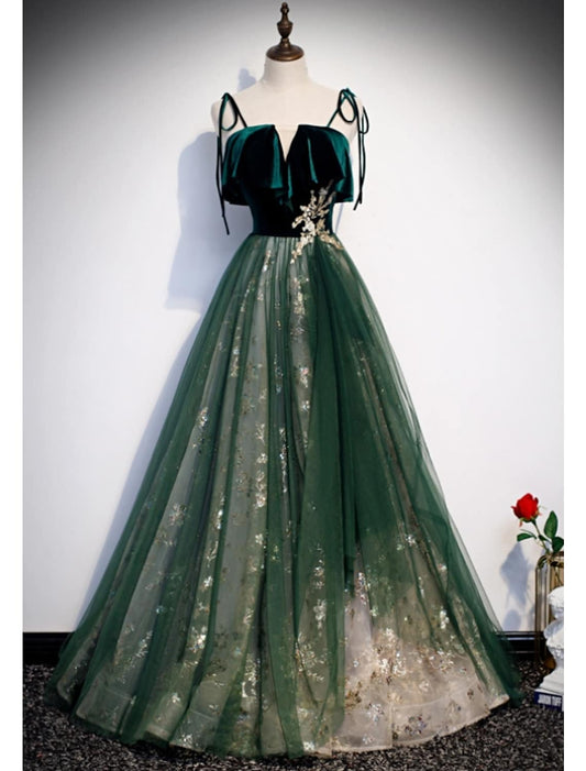 Glittering A-Line Spaghetti Strap Sequin Formal Floor Length Evening Dress.