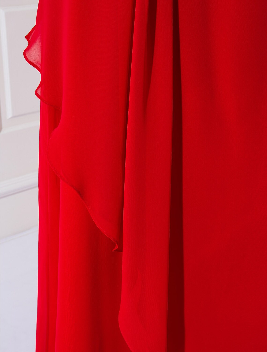 Minimalist Sheath Off-Shoulder Half Sleeve Ruched Chiffon Sweep Train Dress.