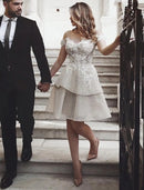 Sexy A-Line Off Shoulder Lace Appliques Knee Length Holiday Cocktail Dress.