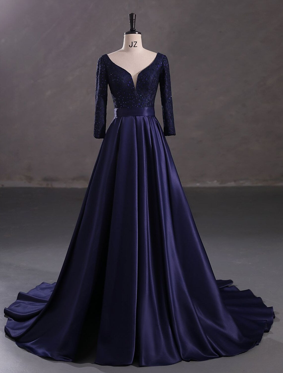 Formal V-Neck Sequin Dress with A-Line Silhouette.