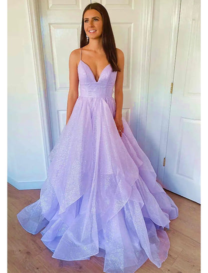 Sparkling sweetheart ball gown prom dress, front view.