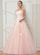 Stunning Floral Embroidered Ball Gown Prom Dress with Crisscross Back.