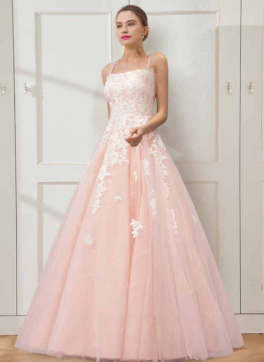 Stunning Floral Embroidered Ball Gown Prom Dress with Crisscross Back.