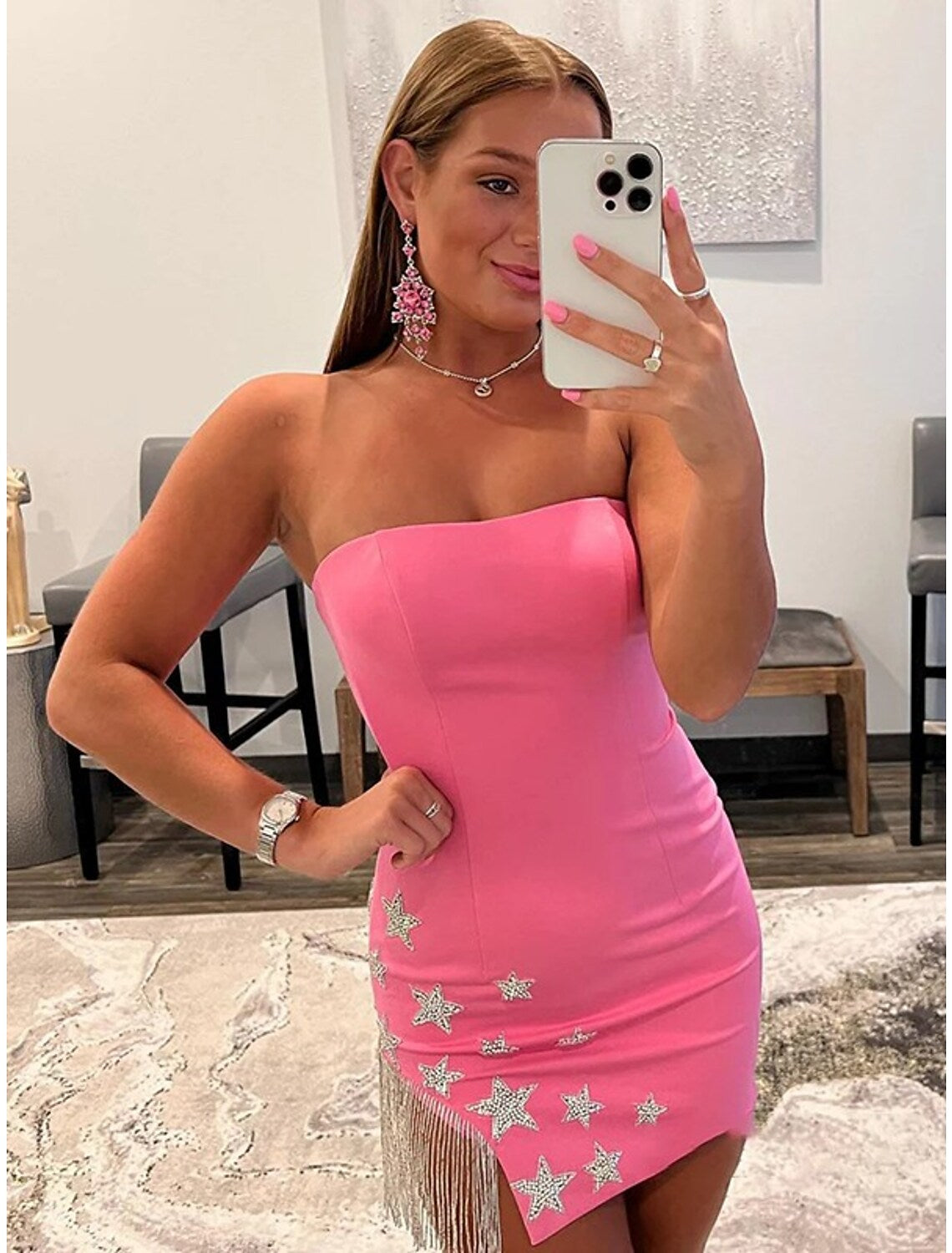 Stunning Stretch Mermaid Sweetheart Backless Tassel Mini Cocktail Dress.